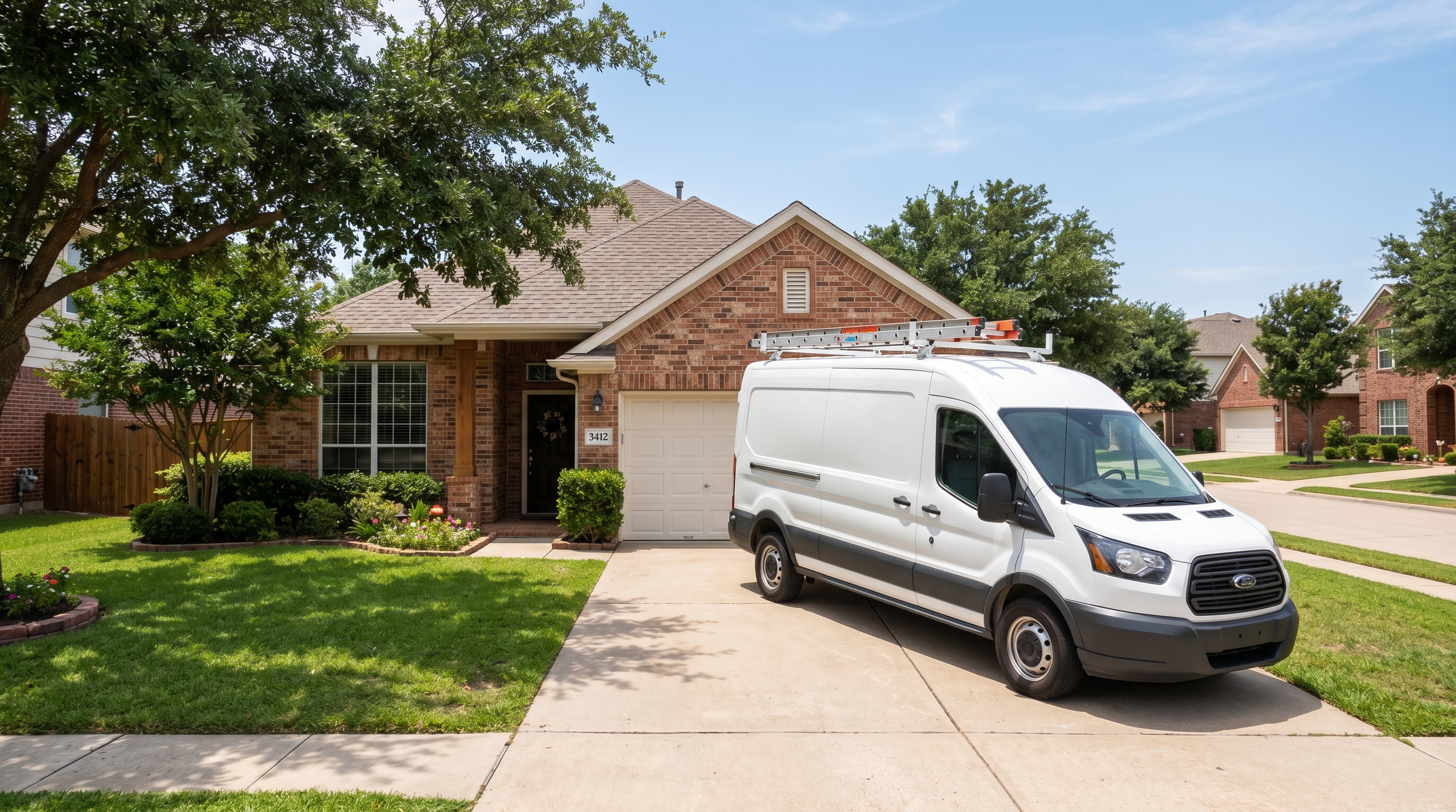 The Katy Plumbing Company service van at a customer's home